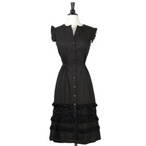 Frock Shop | Black Button Front Lace Hem Dress
